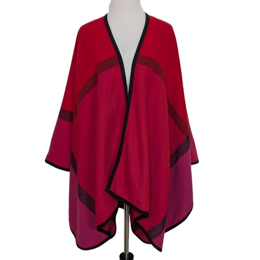 Katherine Barclay Colorblock Shawl Womens Size Medium Pink Red Wool Blend Poncho